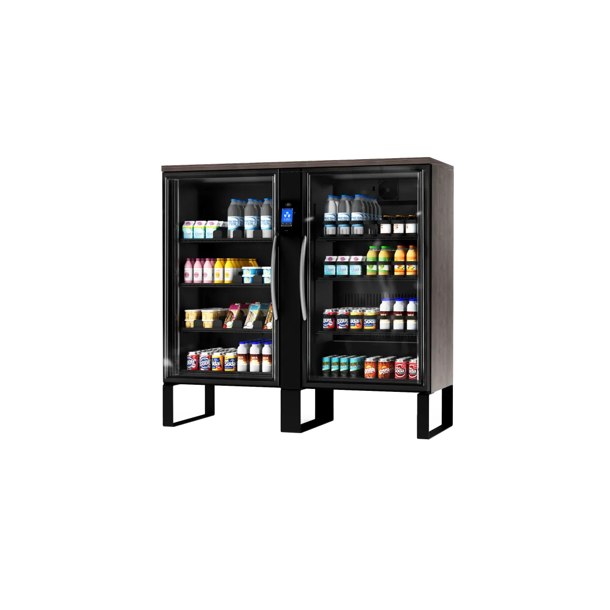 AI-powered smart vending cooler with glass doors and illuminated products